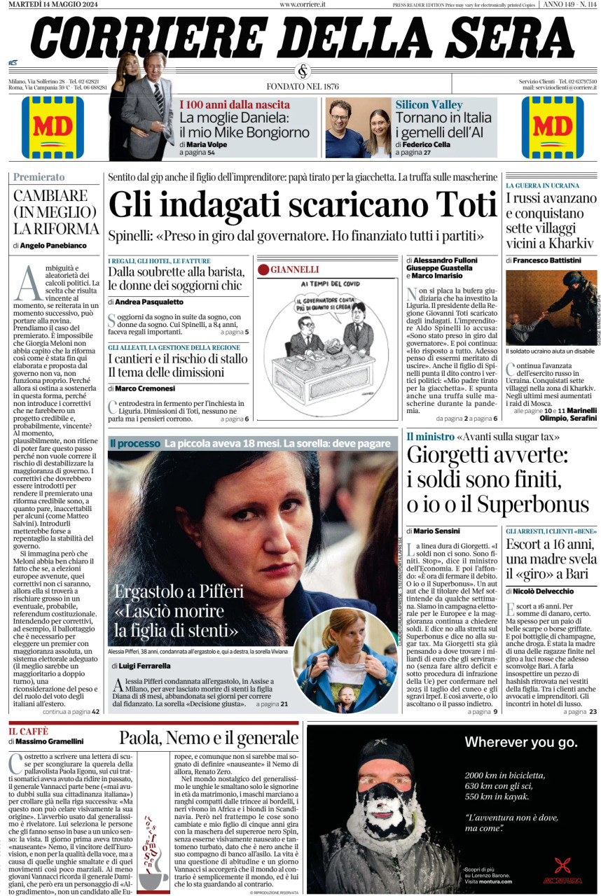 Corriere Della Sera, prima pagina