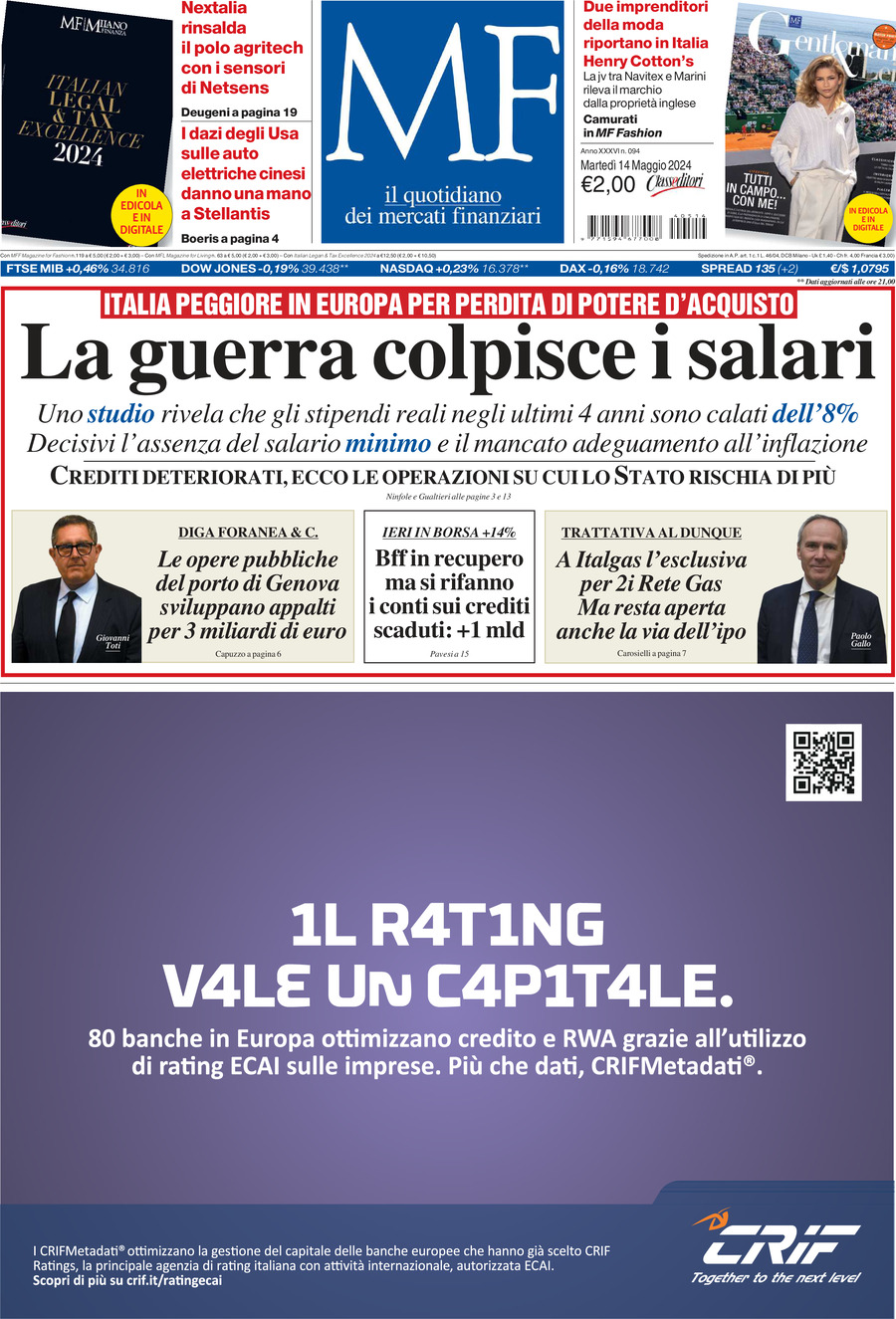 MF Milano Finanza, prima pagina
