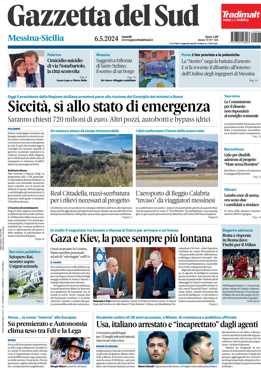 Gazzetta Del Sud, prima pagina