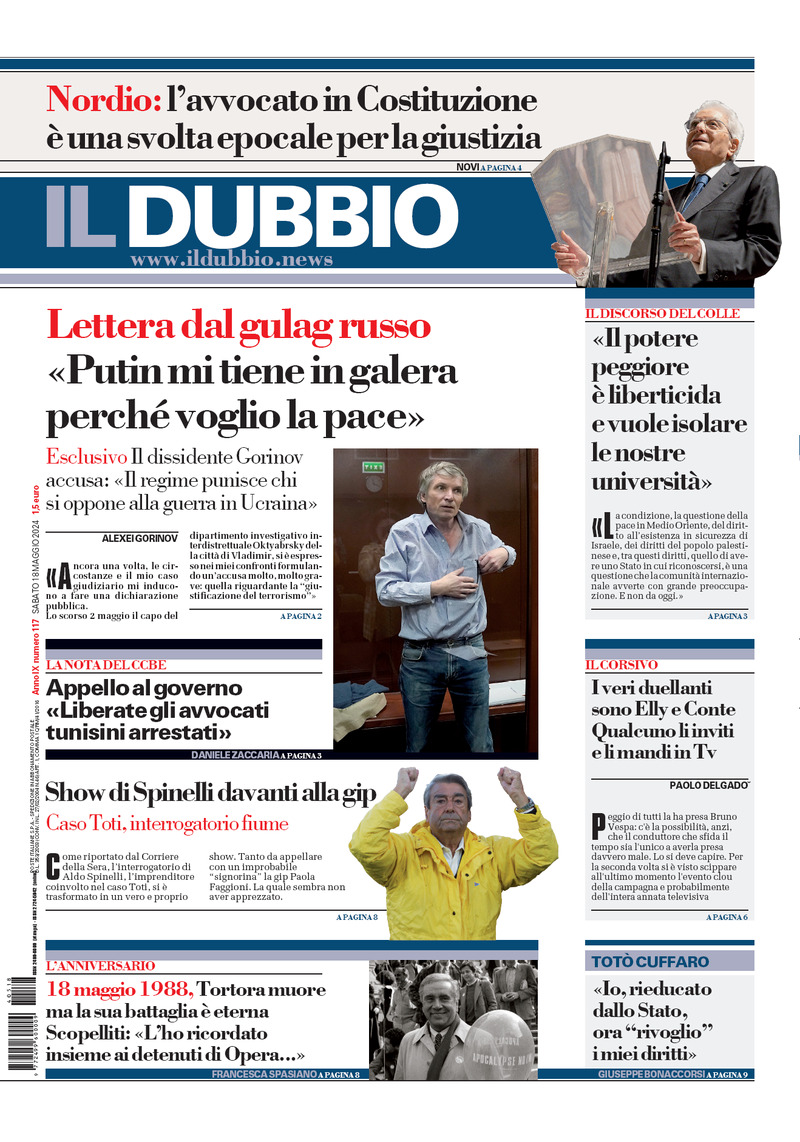 Il Dubbio, prima pagina