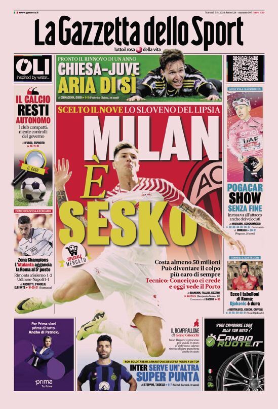 La Gazzetta Dello Sport, prima pagina