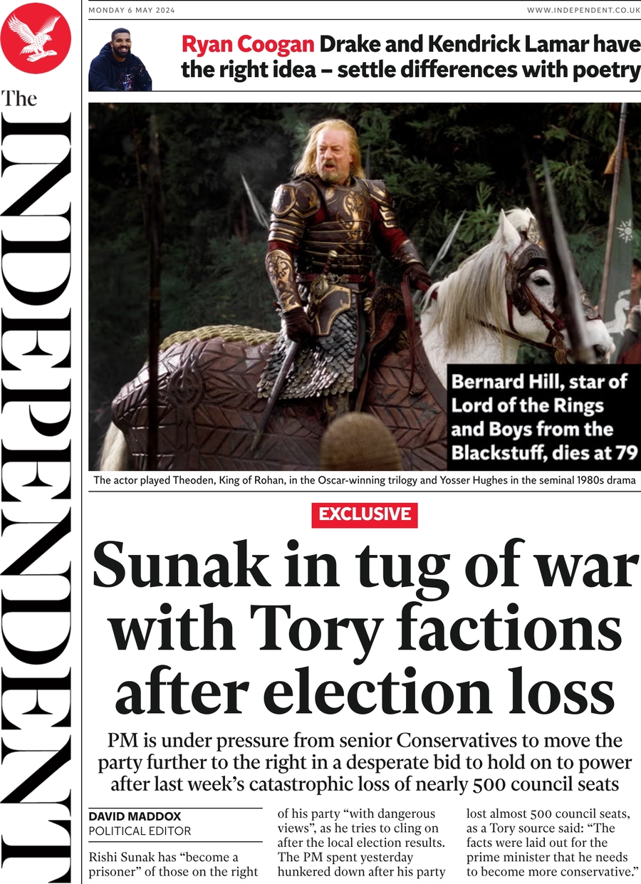 The Independent (UK), prima pagina