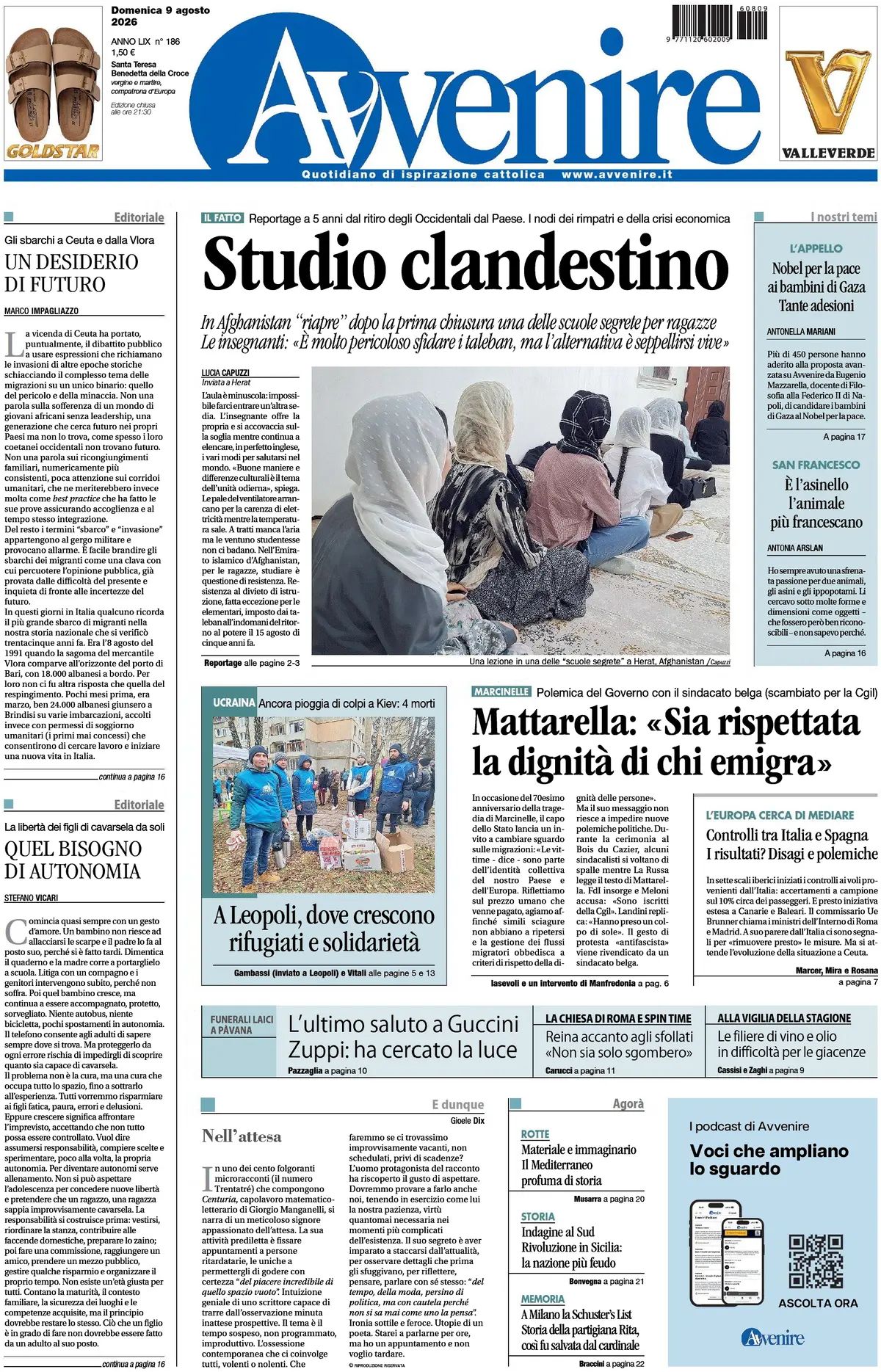 Avvenire, prima pagina