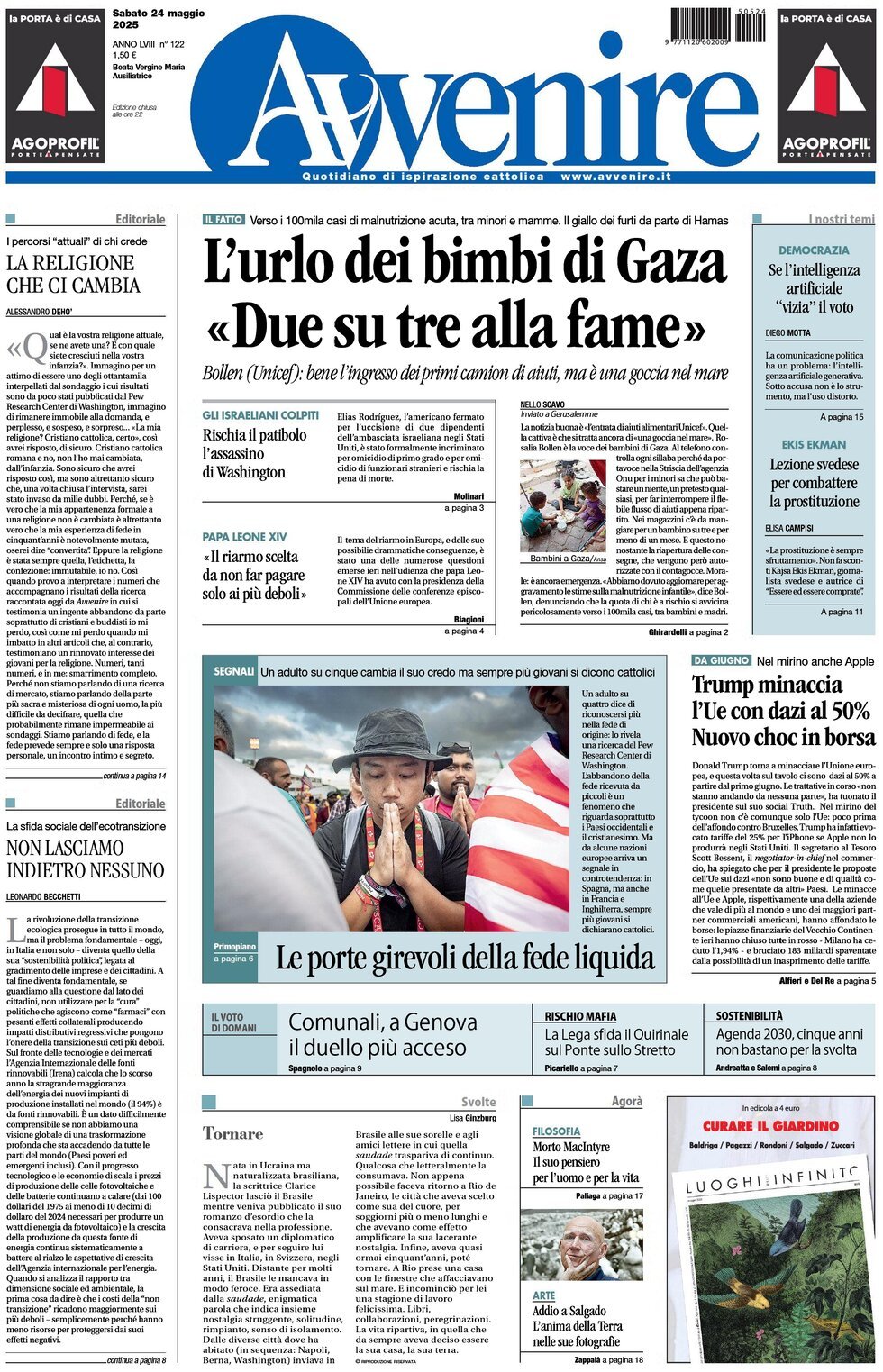 Avvenire, prima pagina
