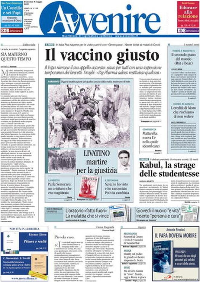 Avvenire, prima pagina