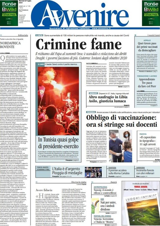 Avvenire, prima pagina