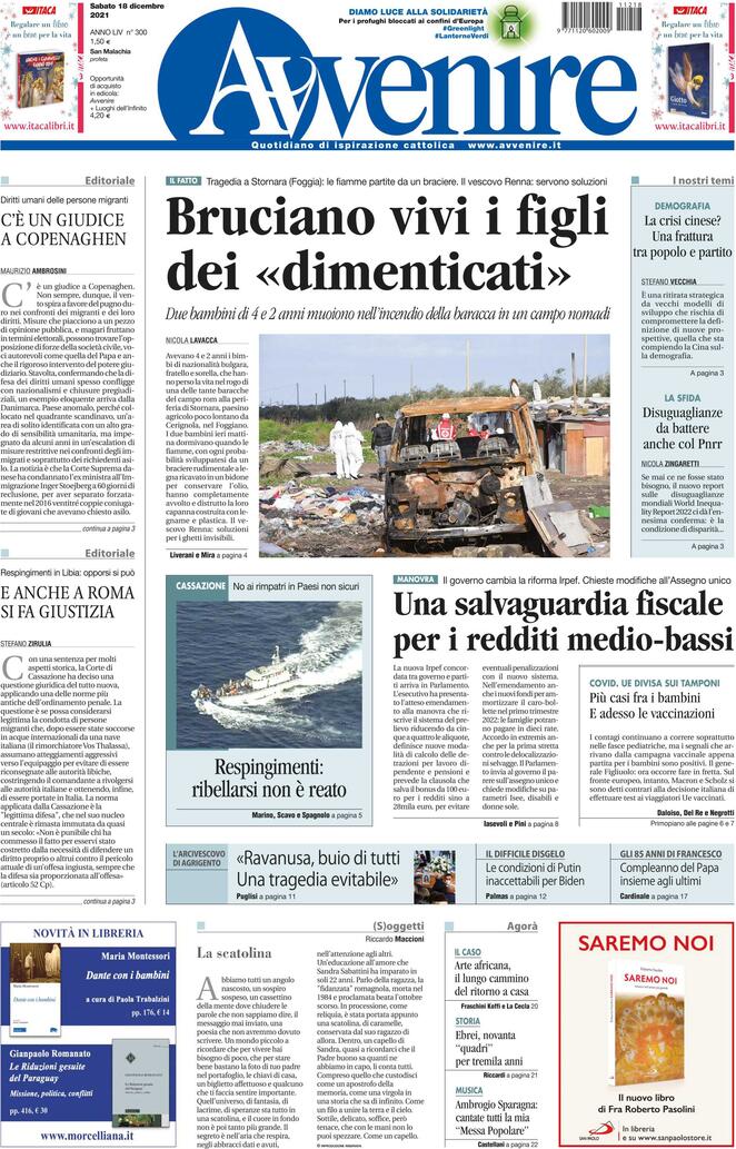 Avvenire, prima pagina