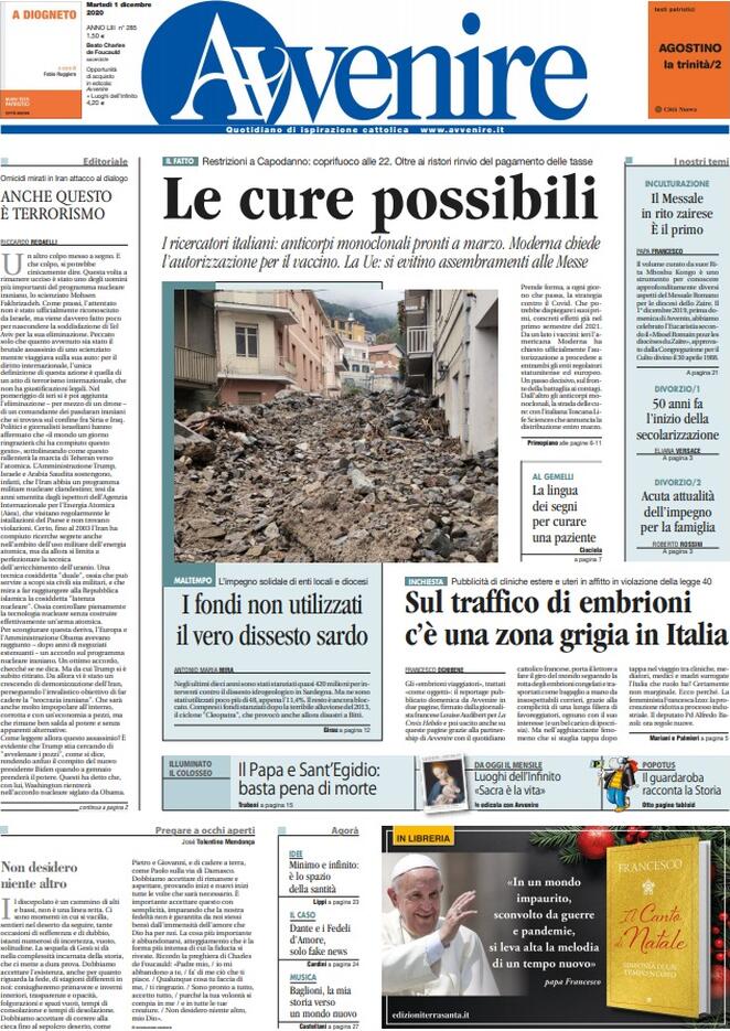 Avvenire, prima pagina
