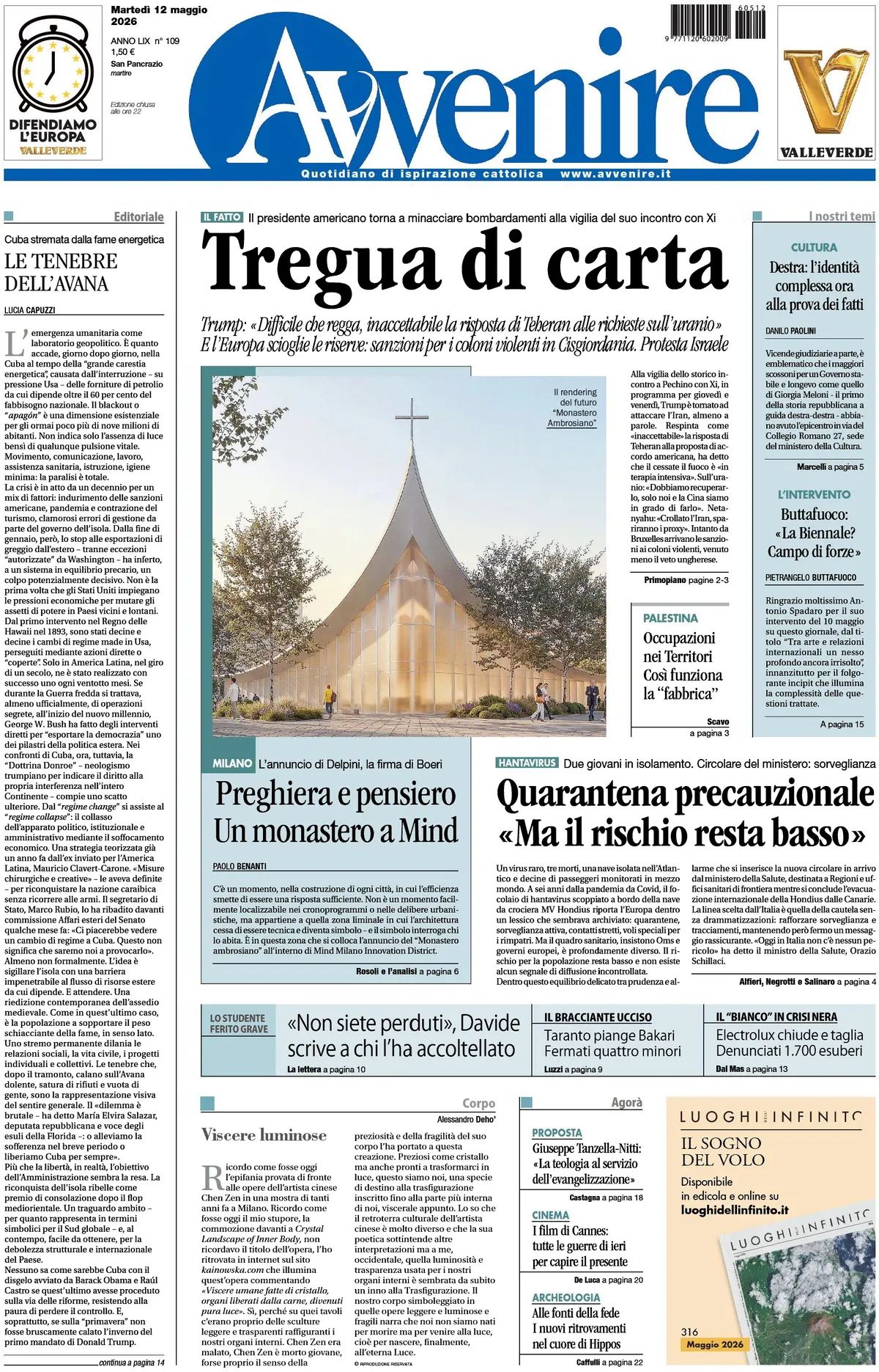 Avvenire, prima pagina