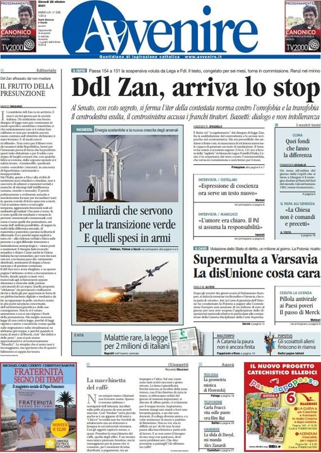 Avvenire, prima pagina