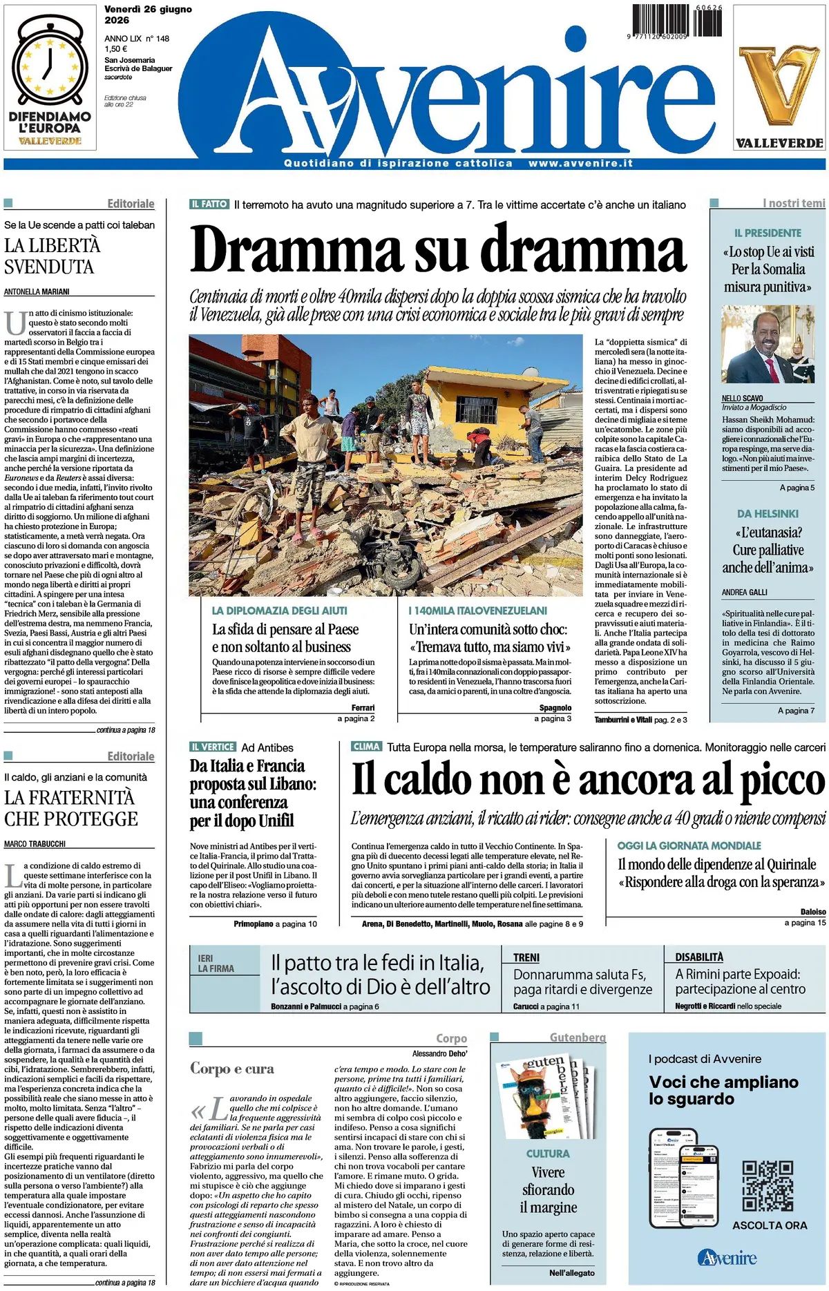 Avvenire, prima pagina