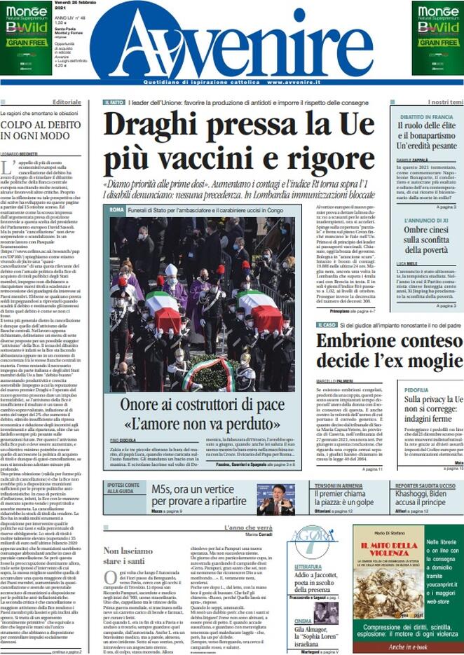 Avvenire, prima pagina