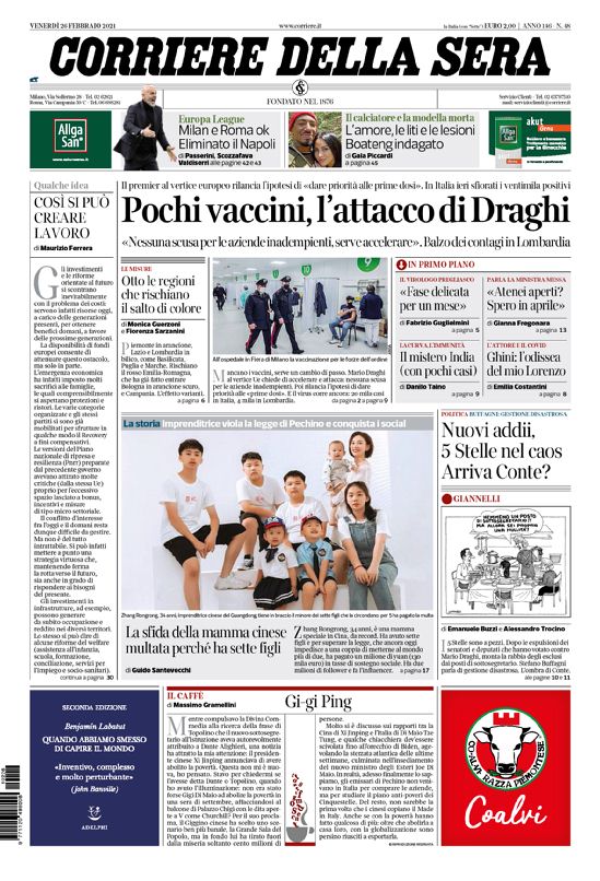 Corriere Della Sera, prima pagina