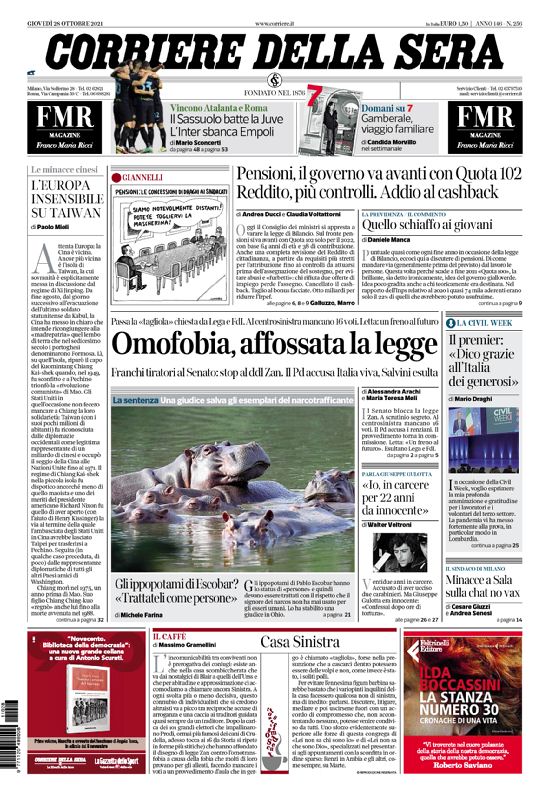 Corriere Della Sera, prima pagina