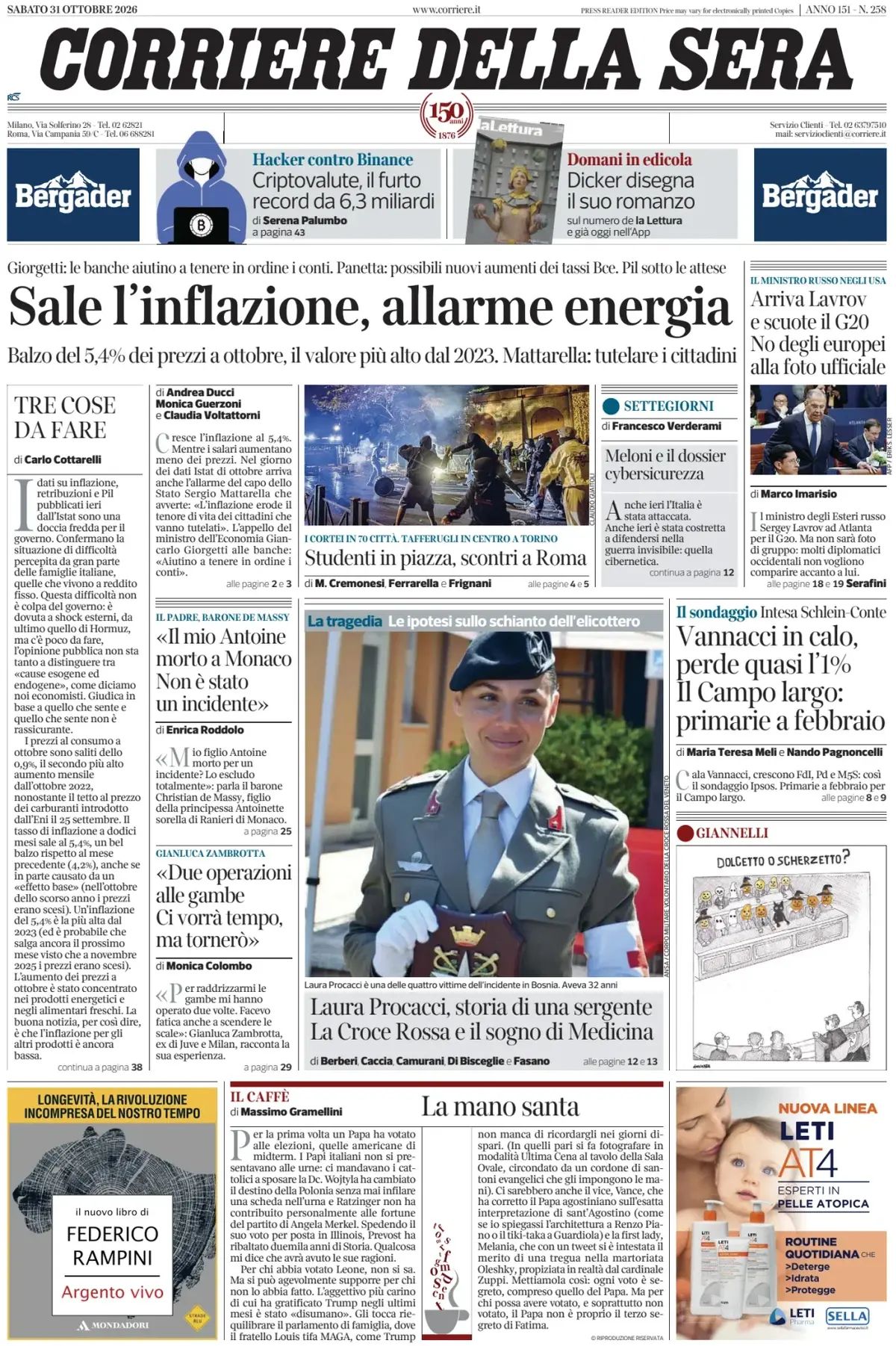 Corriere Della Sera, prima pagina