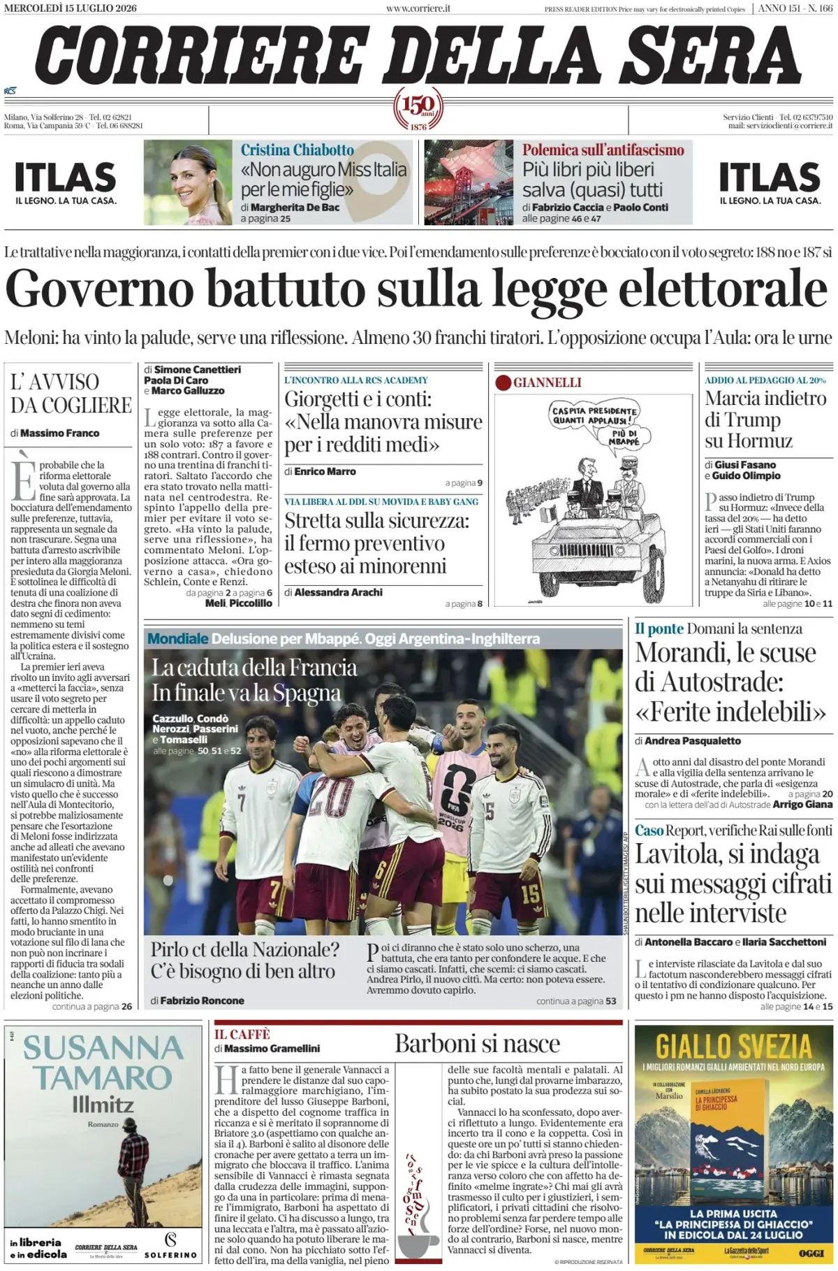 Corriere Della Sera, prima pagina