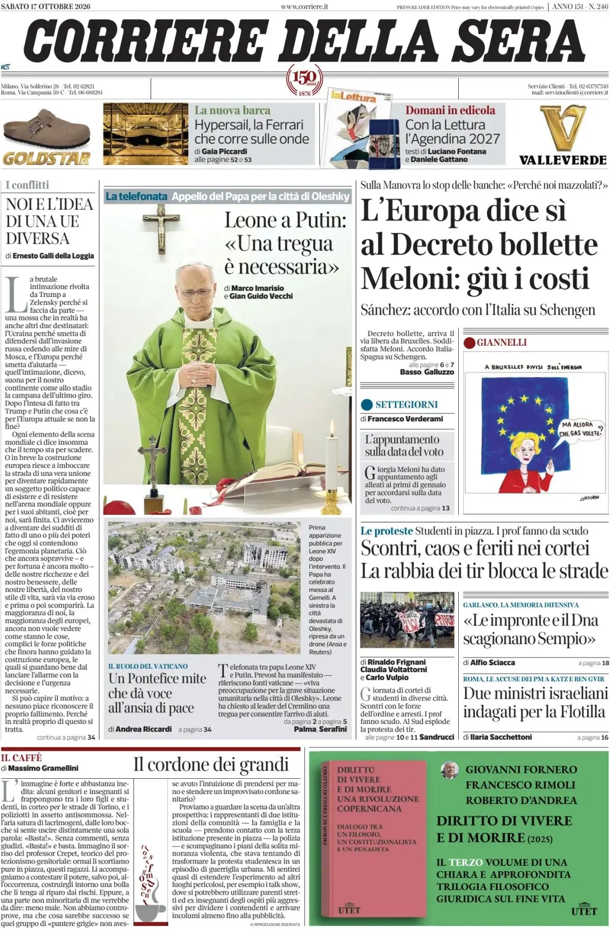 Corriere Della Sera, prima pagina
