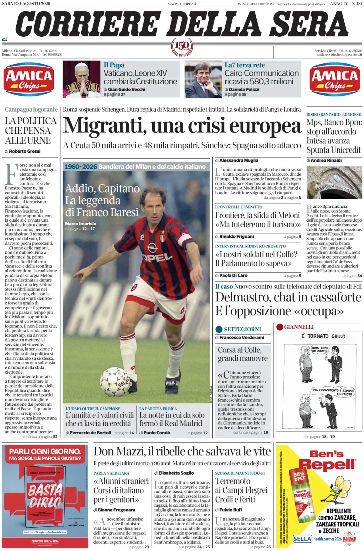 Corriere Della Sera, prima pagina