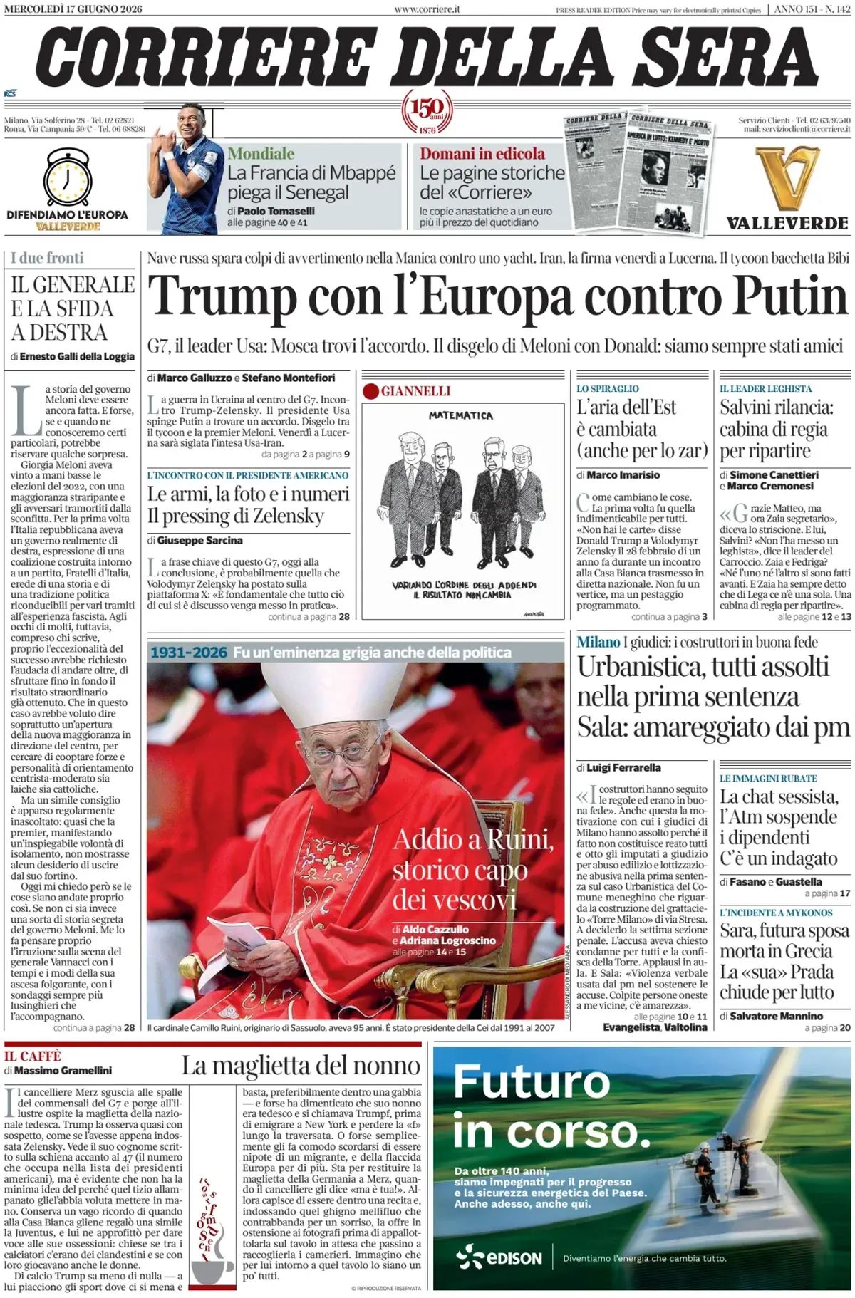 Corriere Della Sera, prima pagina