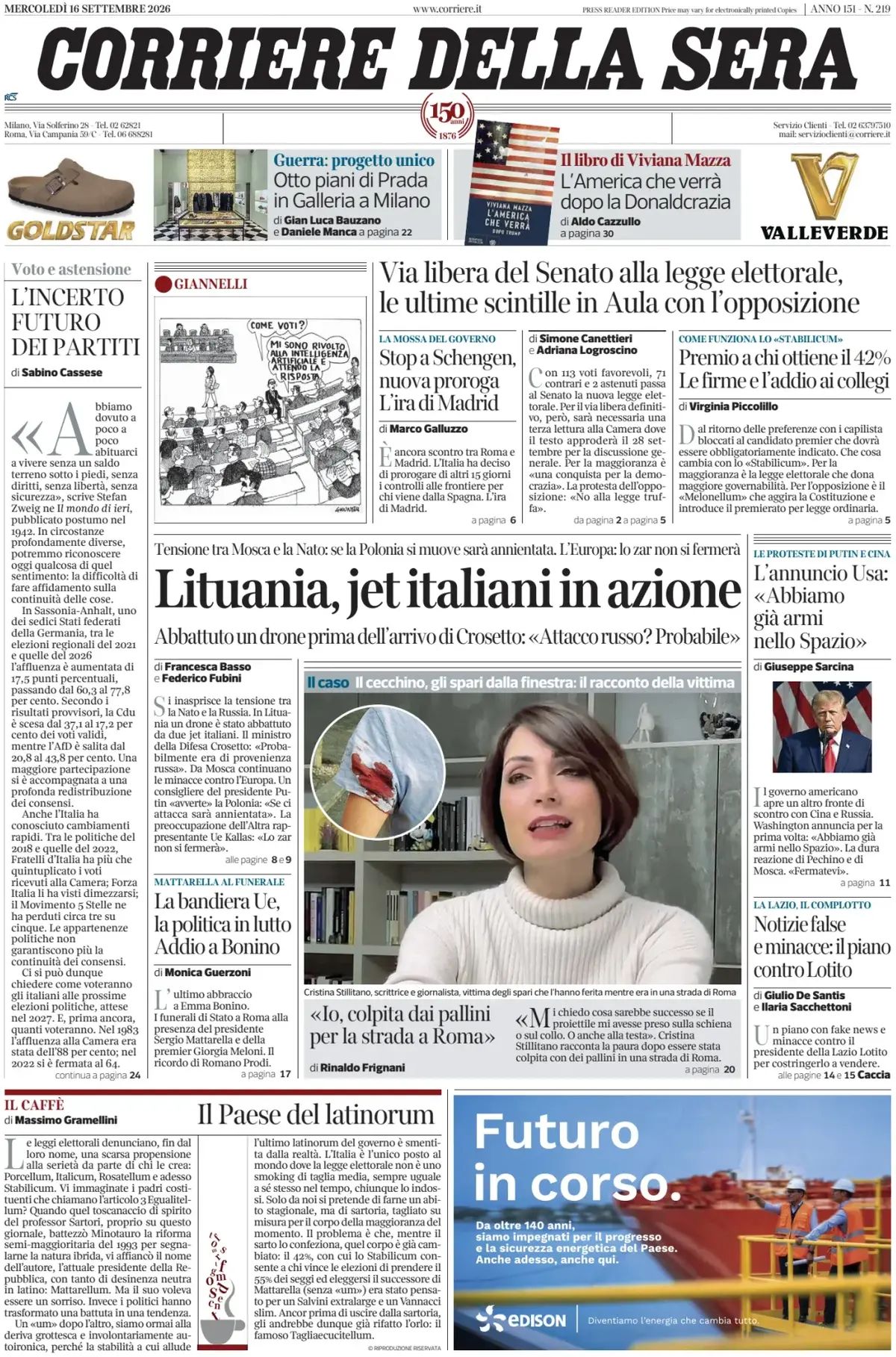 Corriere Della Sera, prima pagina