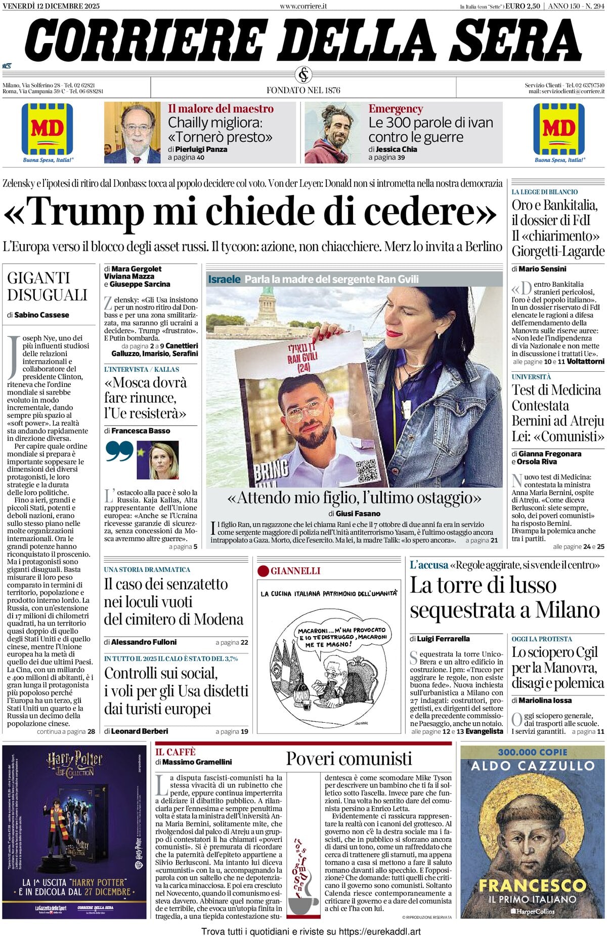Corriere Della Sera, prima pagina