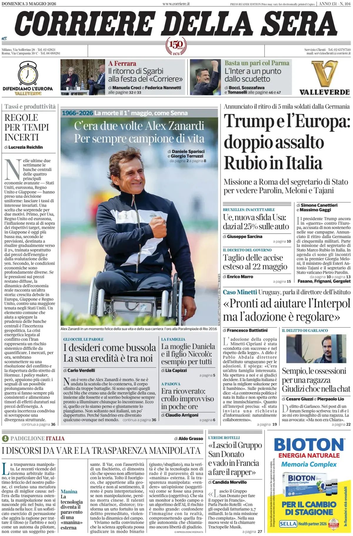 Corriere Della Sera, prima pagina