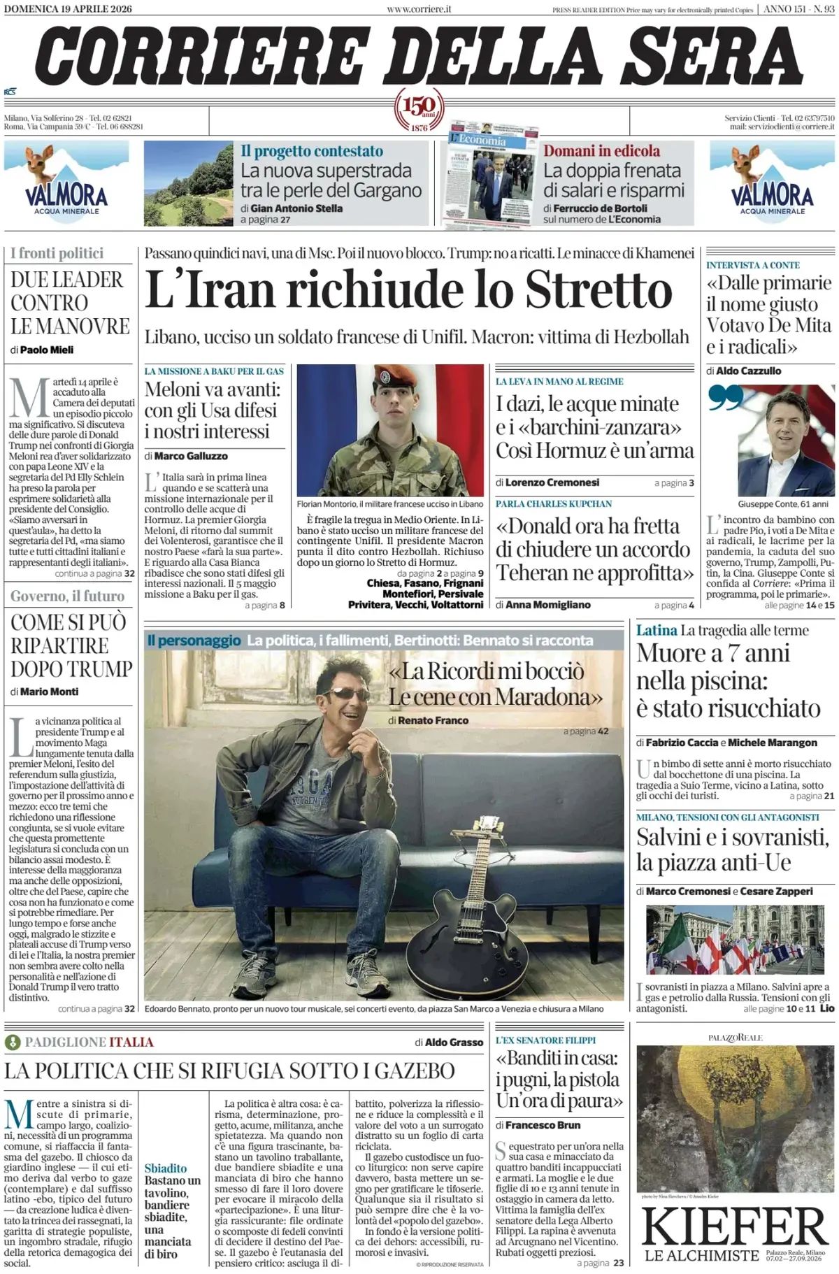 Corriere Della Sera, prima pagina