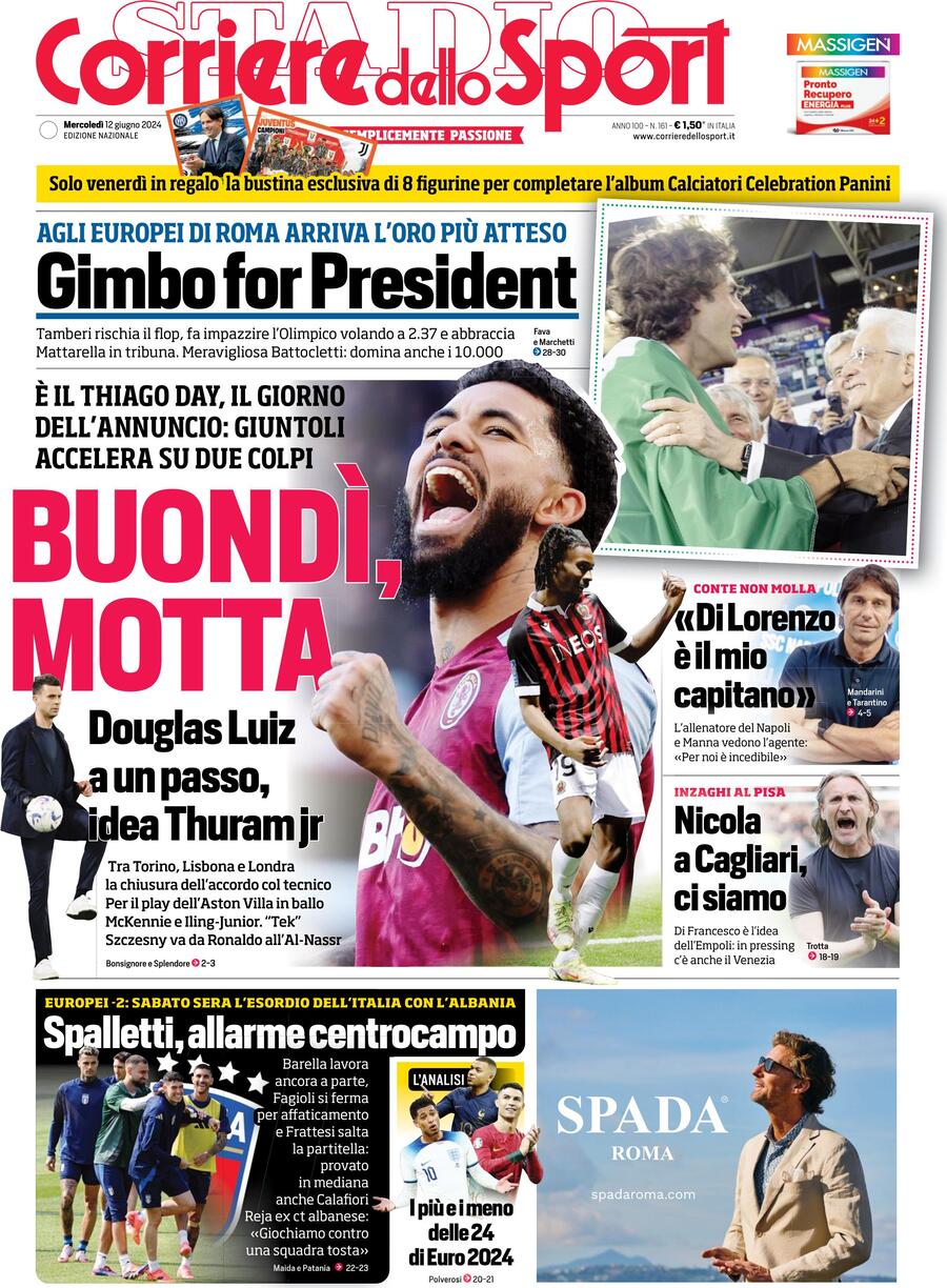 Corriere dello Sport prima pagina: Edizione di Oggi, Mercoledì 12 Giugno 2024