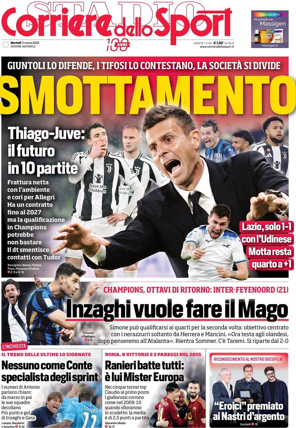 Corriere dello Sport prima pagina 
            Edizione di Oggi, Martedì 11 Marzo 2025