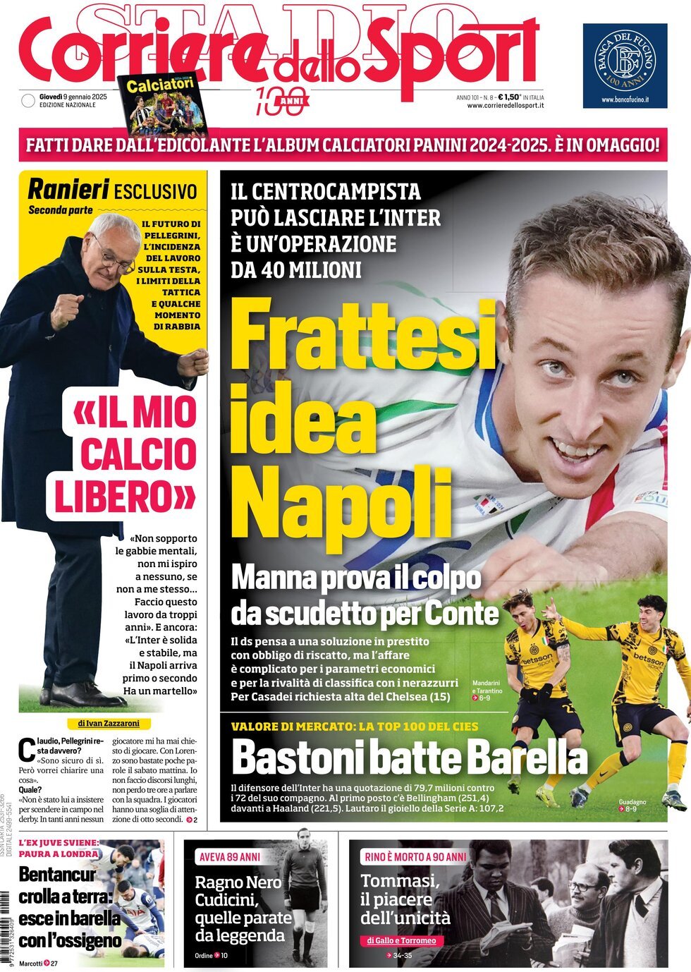 Corriere dello Sport prima pagina 
            Edizione di Oggi, Giovedì 09 Gennaio 2025