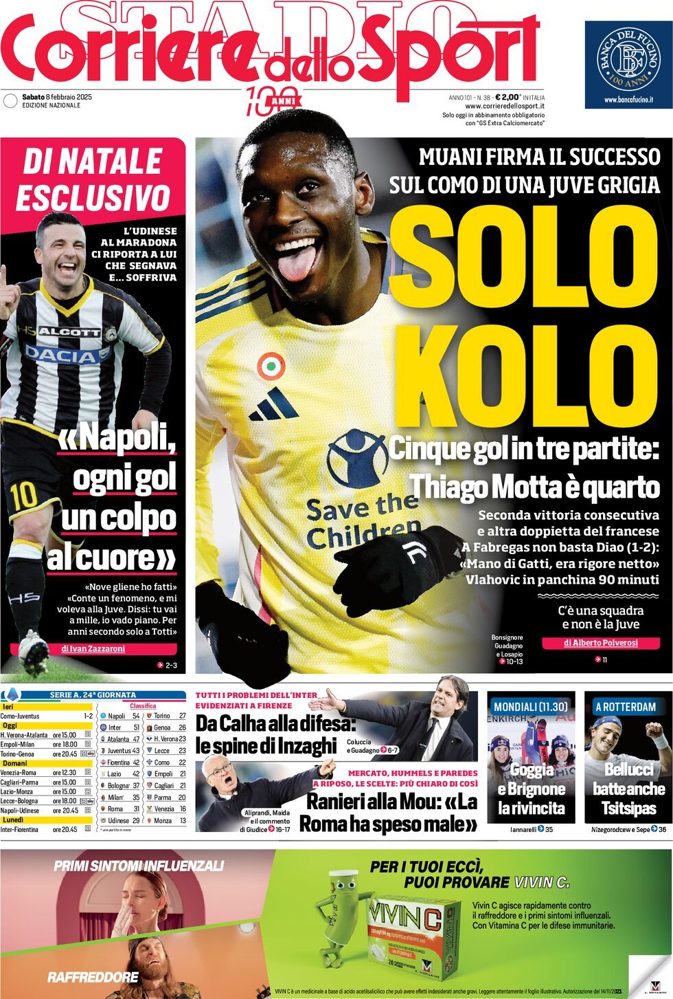 Corriere dello Sport prima pagina 
            Edizione di Oggi, Sabato 08 Febbraio 2025