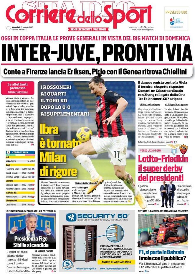 Corriere Dello Sport, prima pagina