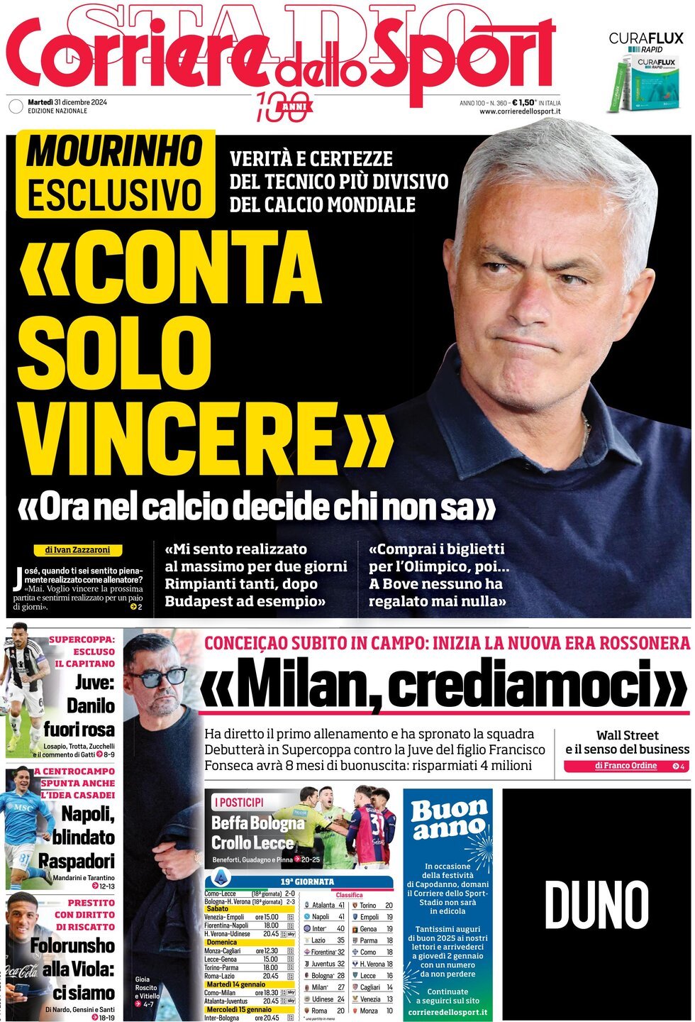 Corriere dello Sport prima pagina 
            Edizione di Ieri, Martedì 31 Dicembre 2024