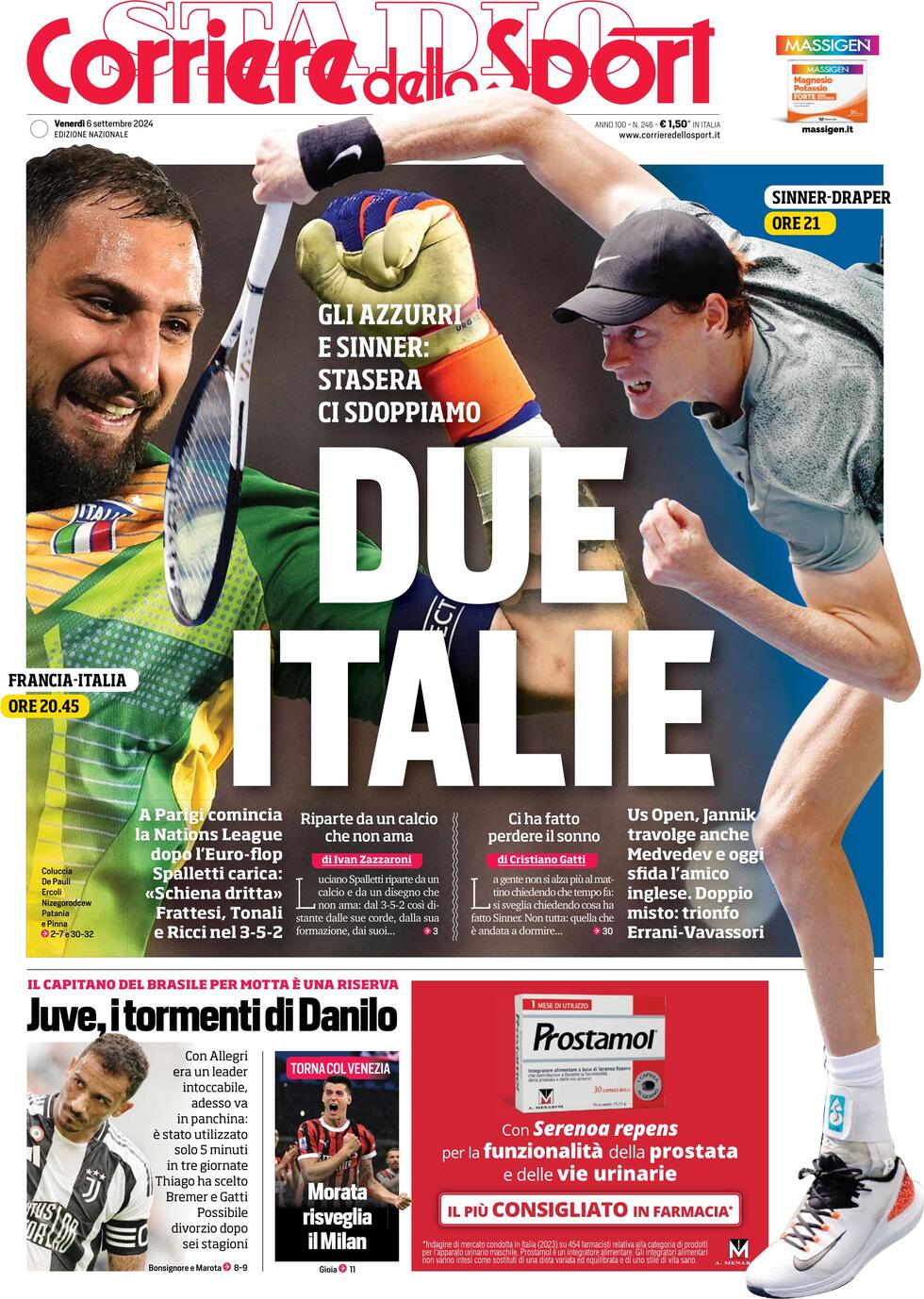 Corriere dello Sport prima pagina 
            Edizione di Oggi, Venerdì 06 Settembre 2024