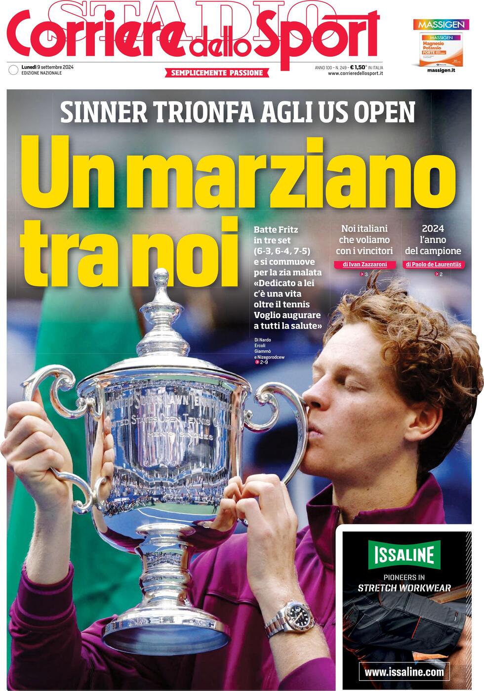 Corriere dello Sport prima pagina 
            Edizione di Oggi, Lunedì 09 Settembre 2024