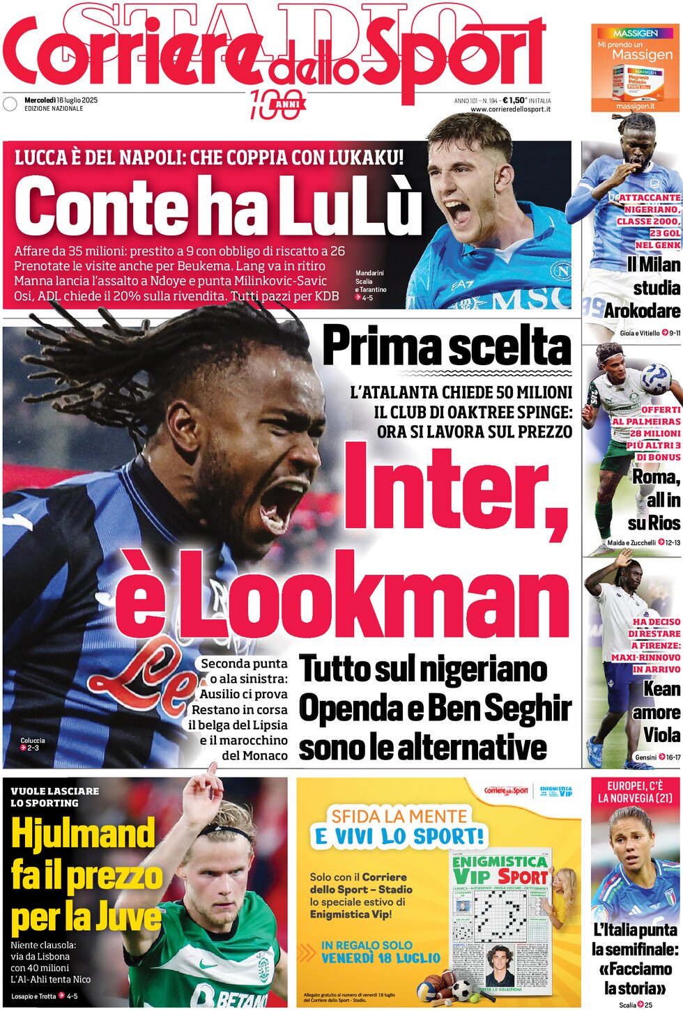 Corriere Dello Sport, prima pagina