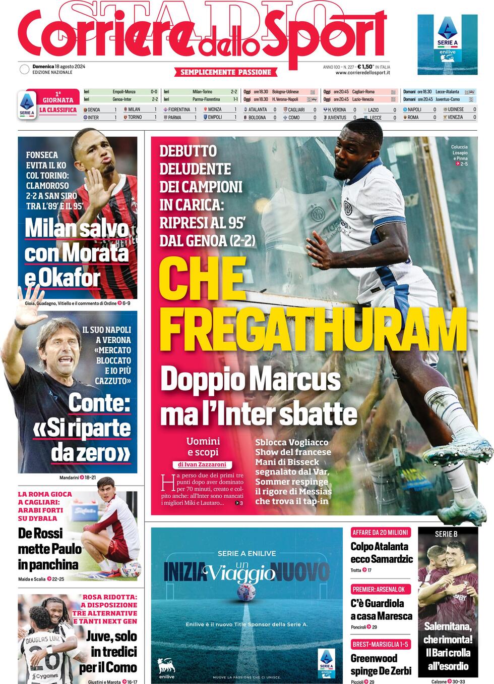 Corriere dello Sport prima pagina – Lunedì 19 Agosto 2024