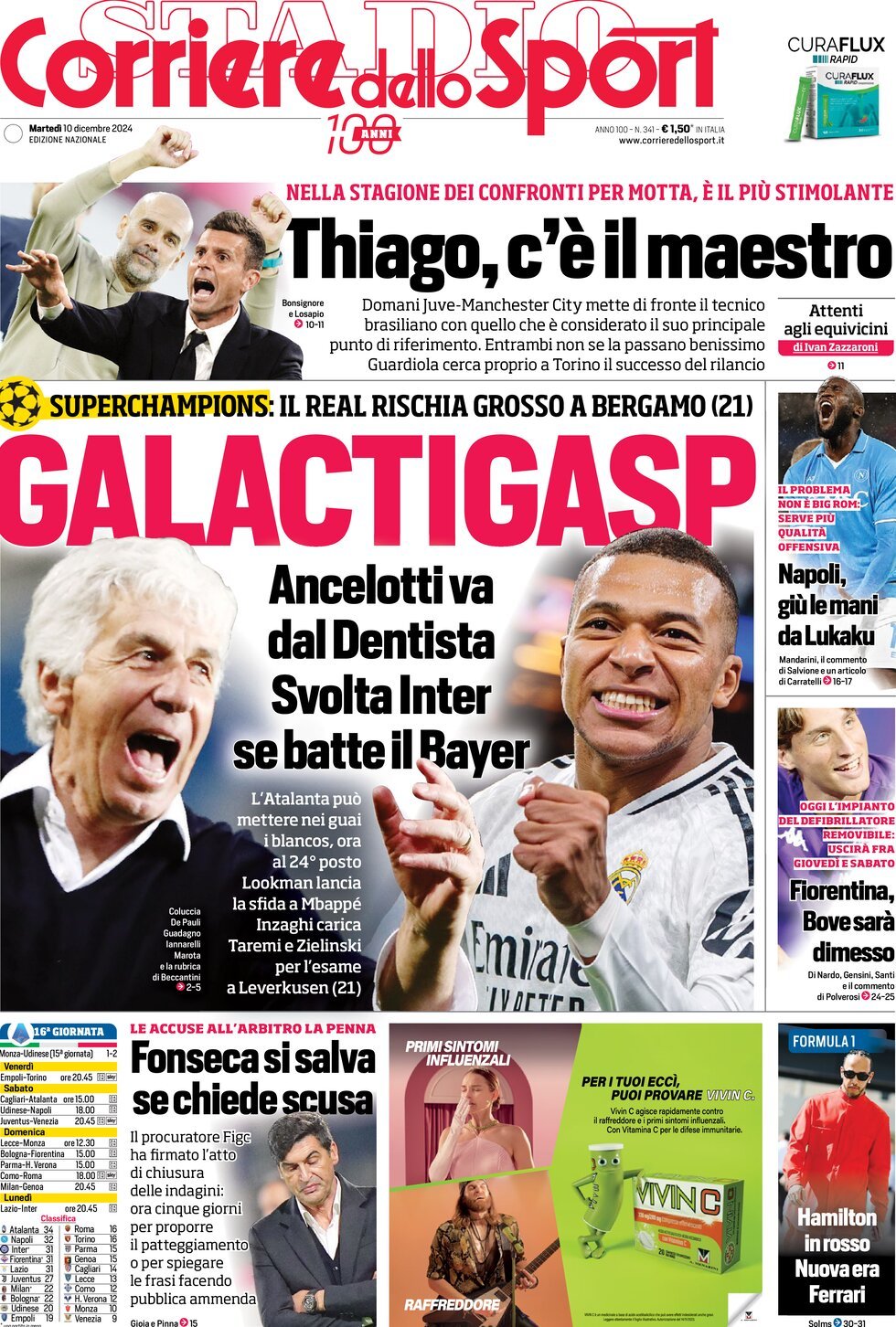 Corriere dello Sport prima pagina 
            Edizione di Oggi, Martedì 10 Dicembre 2024