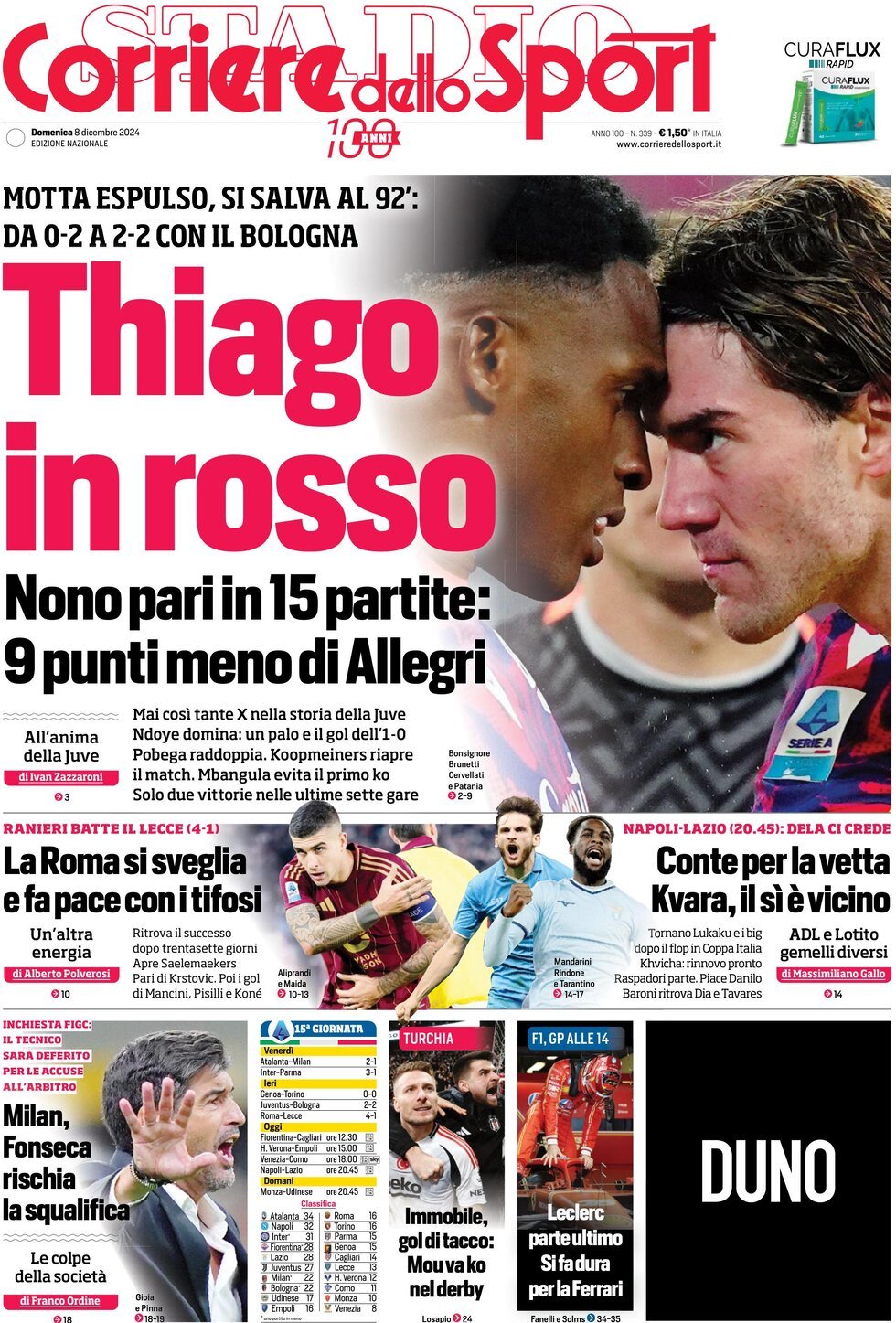 Corriere dello Sport prima pagina 
            Edizione di Oggi, Domenica 08 Dicembre 2024