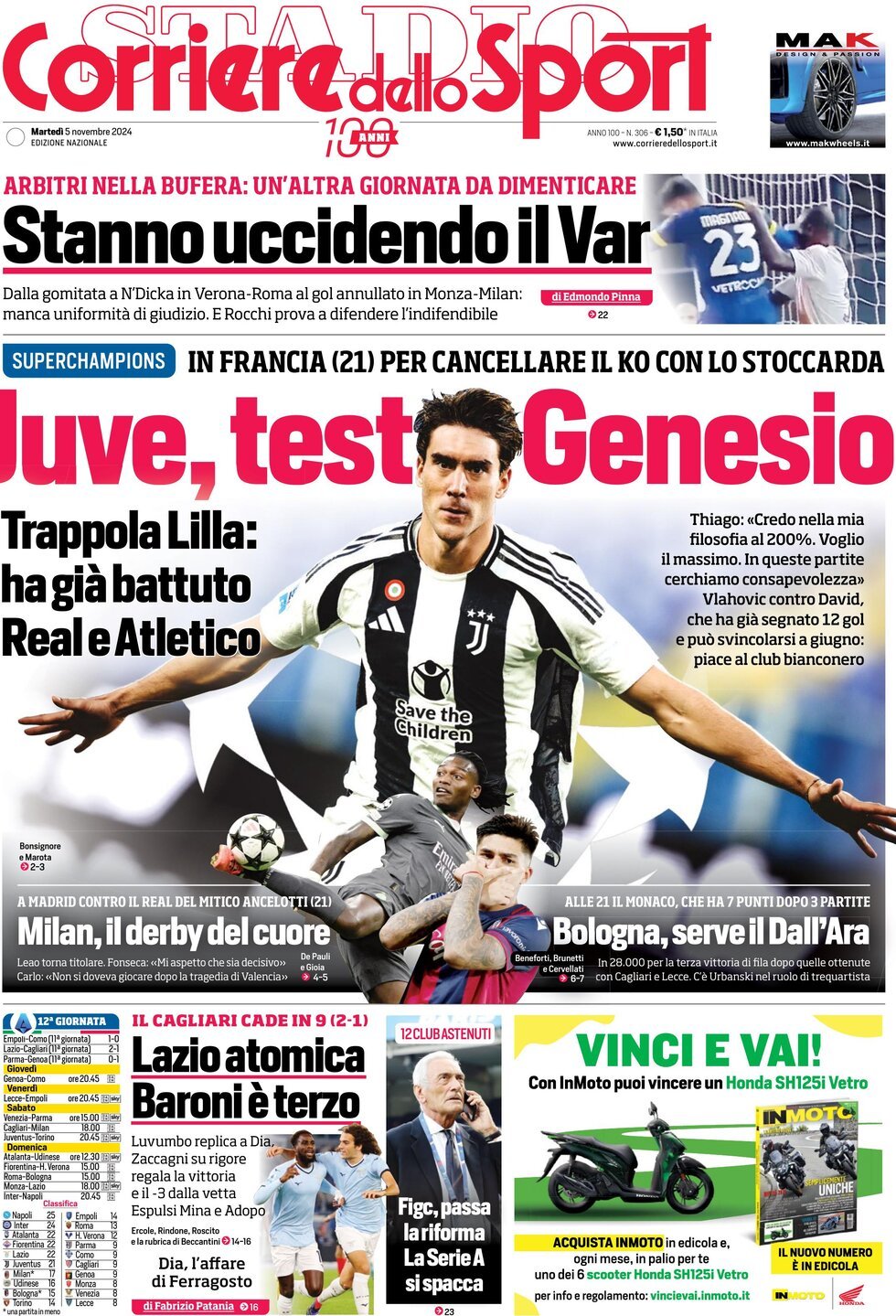 Corriere dello Sport prima pagina 
            Edizione di Oggi, Mercoledì 06 Novembre 2024