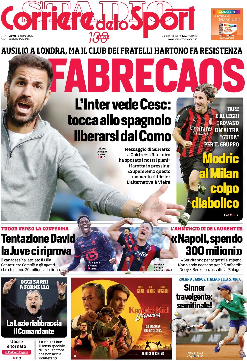 Corriere Dello Sport, prima pagina