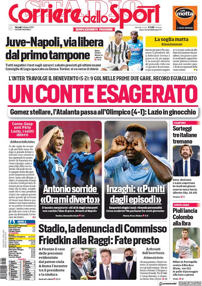 Le Prime Pagine Dei Quotidiani Sportivi Italiani E Stranieri Gazzetta Dello Sport Corriere Dello Sport Tutto Sport Quotidiano Sportivo Il Romanista L Equipe Marca Mundo Deportivo Abola As Record Zonacalciofaidate