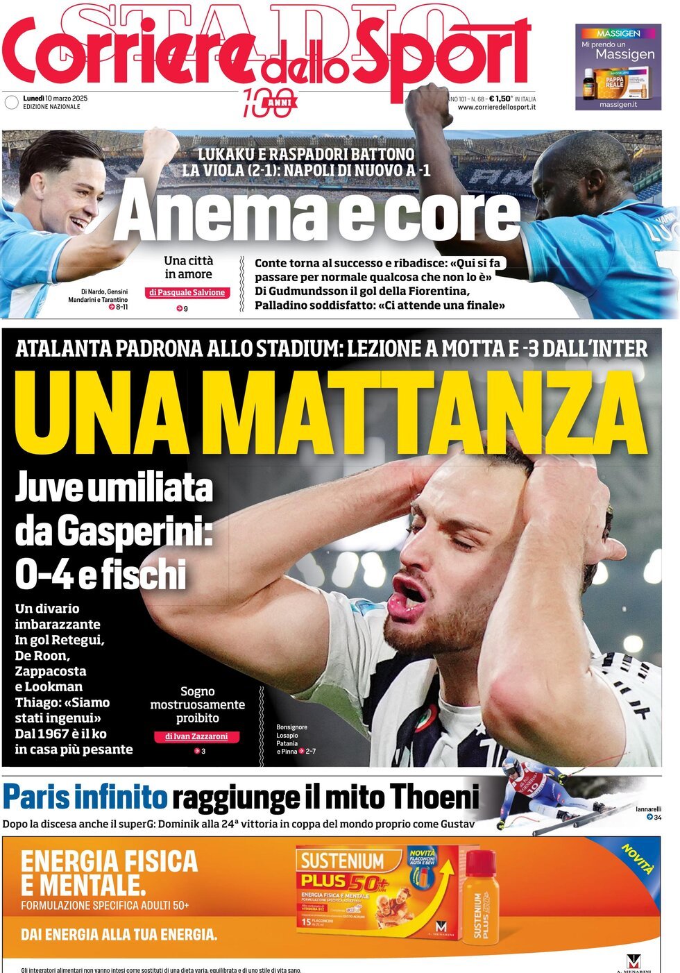 Corriere dello Sport prima pagina 
            Edizione di Oggi, Lunedì 10 Marzo 2025