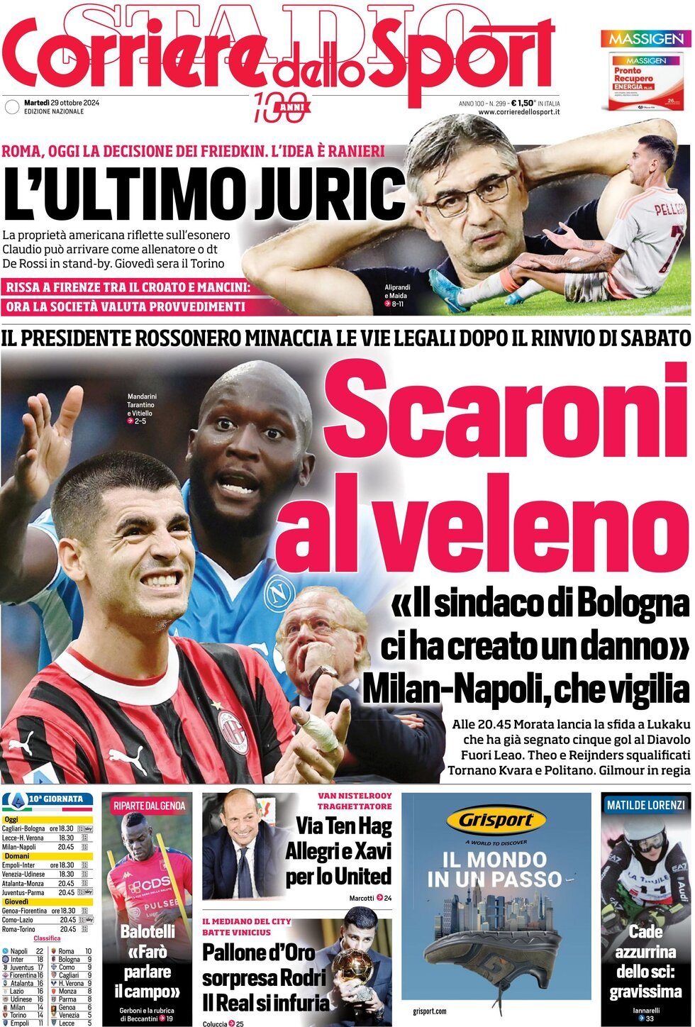 Corriere dello Sport prima pagina 
            Edizione di Oggi, Mercoledì 30 Ottobre 2024