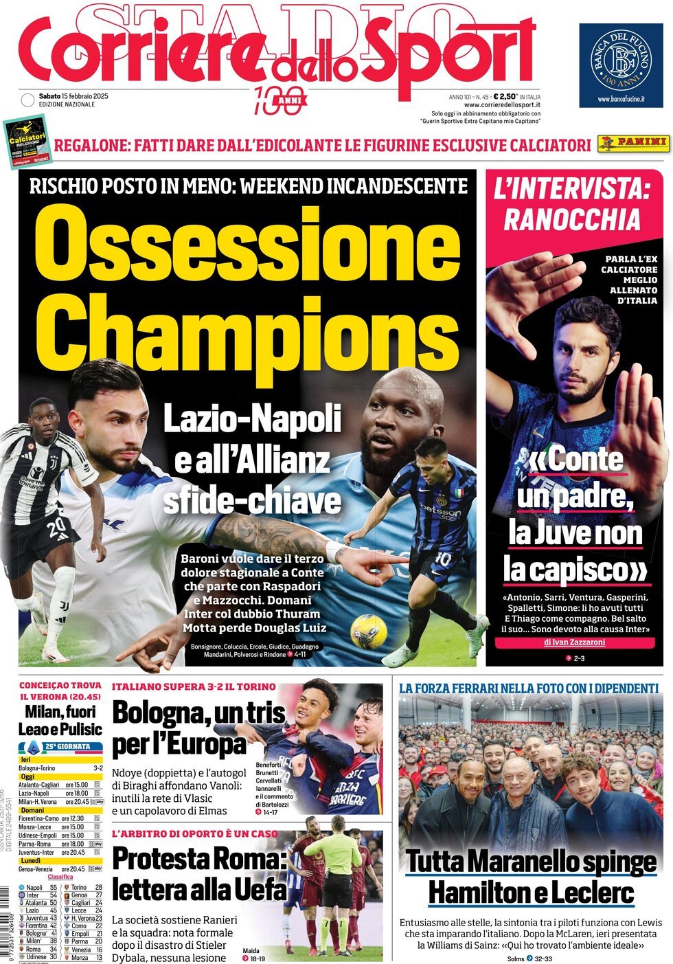 Corriere dello Sport prima pagina 
            Edizione di Oggi, Sabato 15 Febbraio 2025