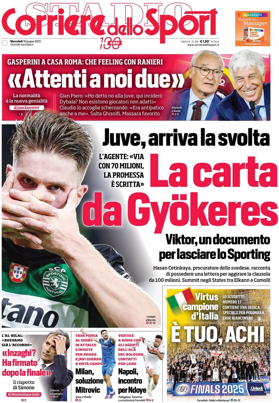 Corriere Dello Sport, prima pagina