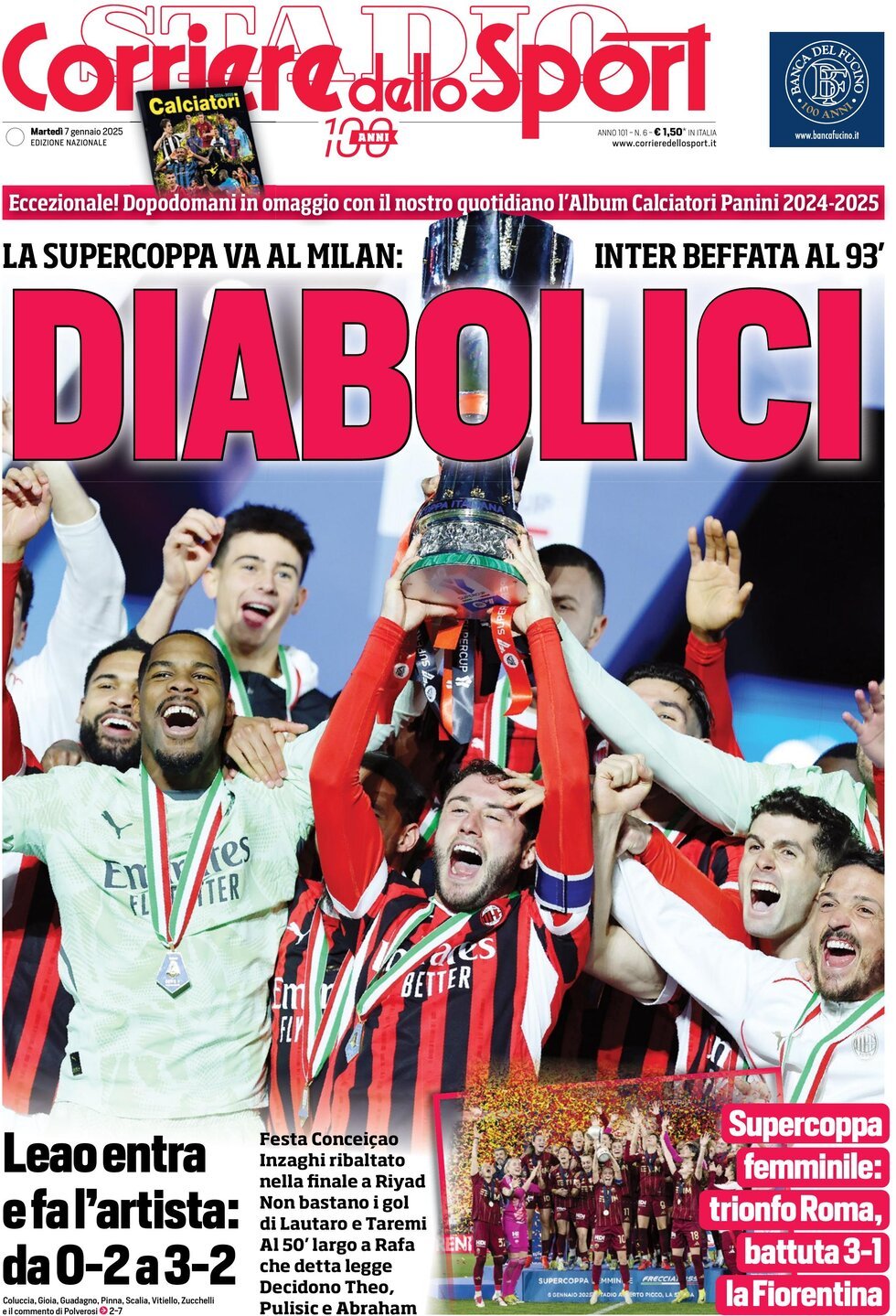 Corriere dello Sport prima pagina 
            Edizione di Oggi, Martedì 07 Gennaio 2025