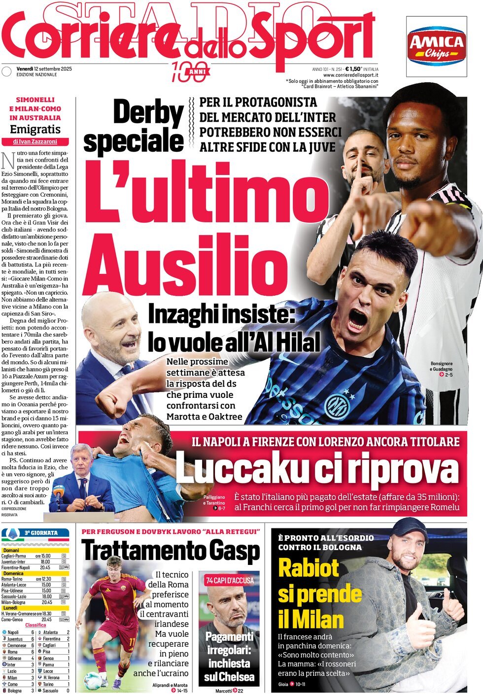 Corriere Dello Sport, prima pagina