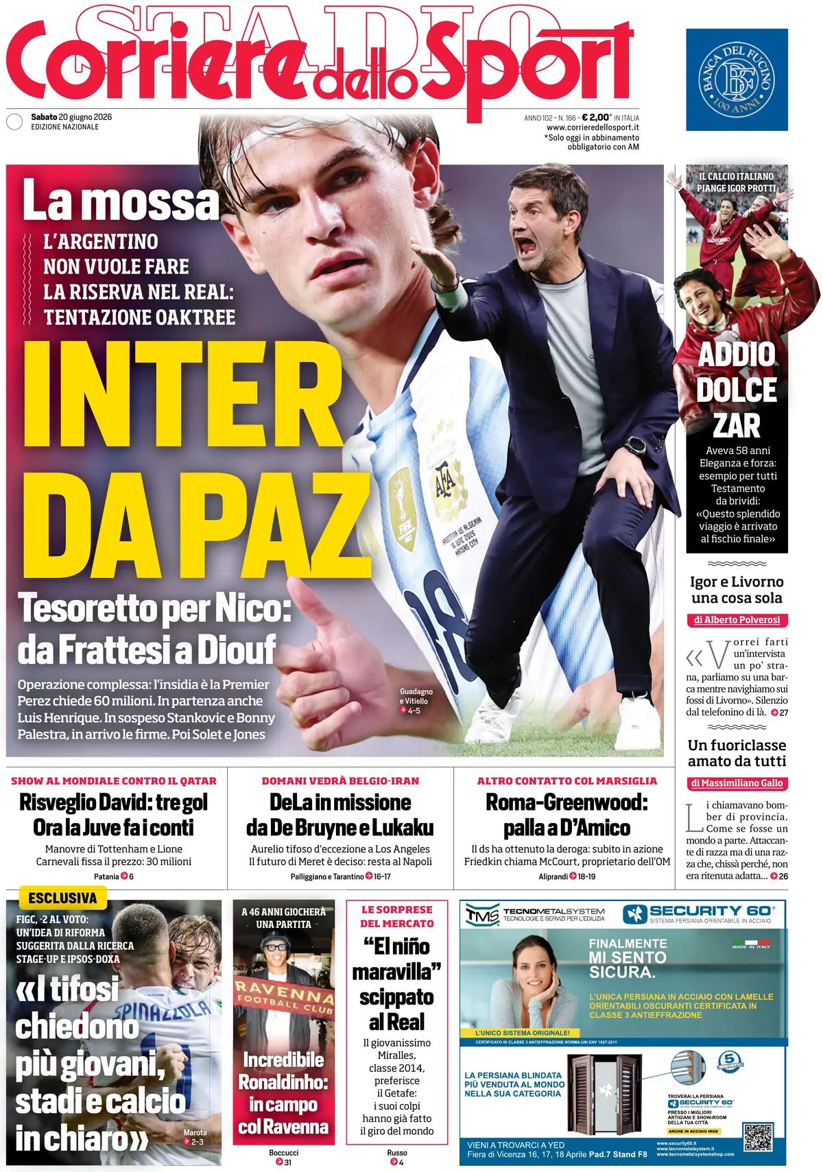 Corriere Dello Sport, prima pagina