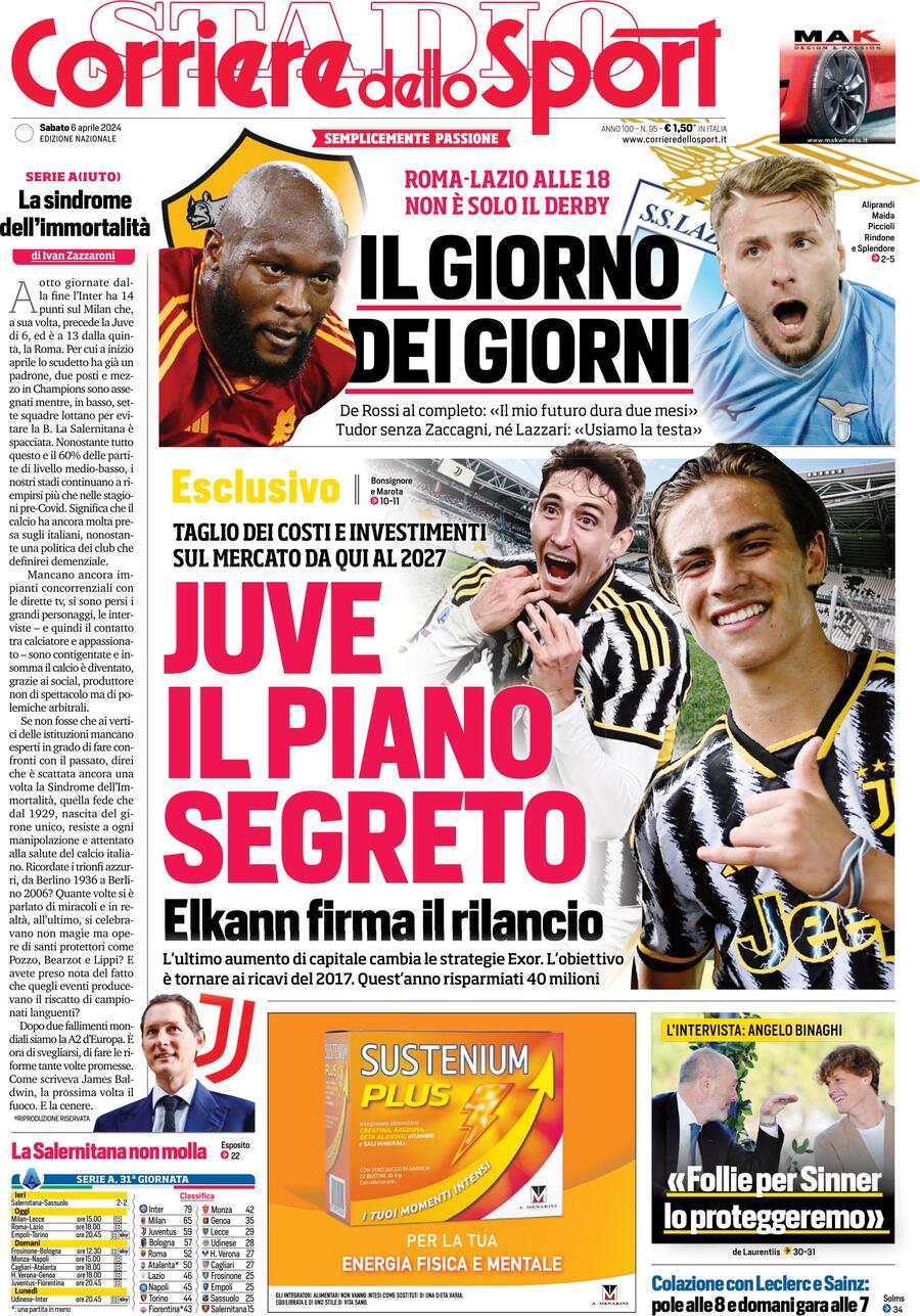 Corriere dello Sport prima pagina 
            Edizione di Oggi, Sabato 06 Aprile 2024